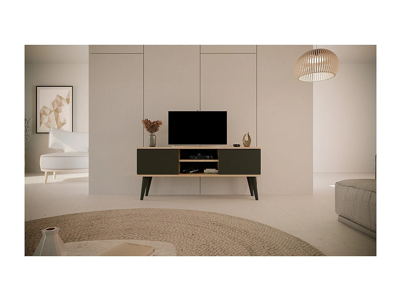 Móvel TV Toronto preto e madeira 120cm