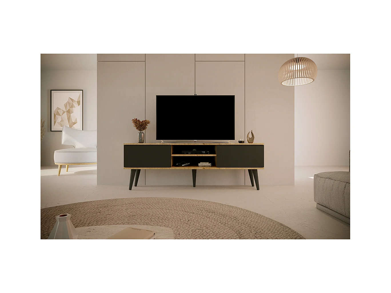 Meuble TV 160 cm Toronto - Noir et bois