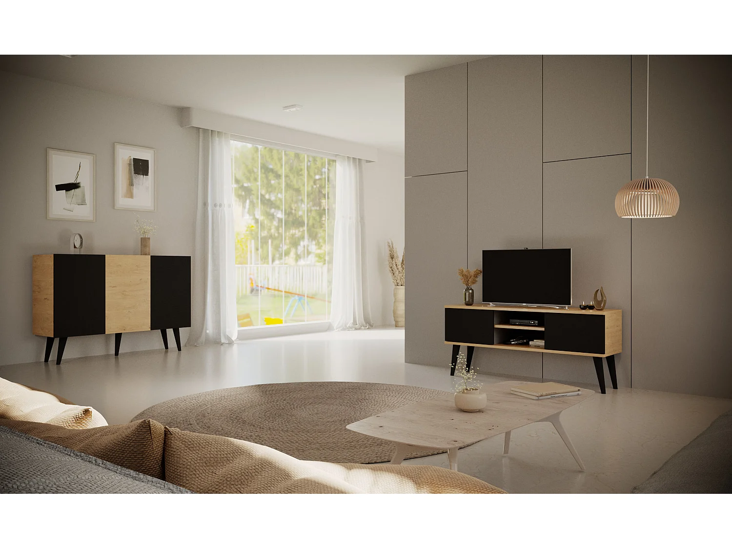 Toronto TV-meubel 160 cm - Zwart en hout