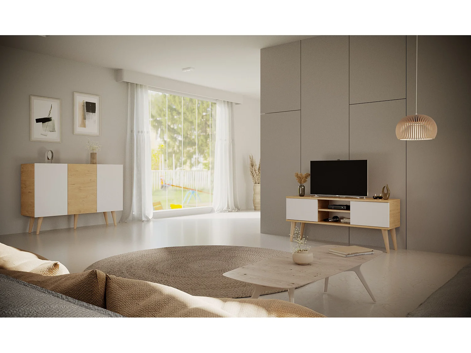 Szafka RTV TORONTO 160 dąb artisan/biała