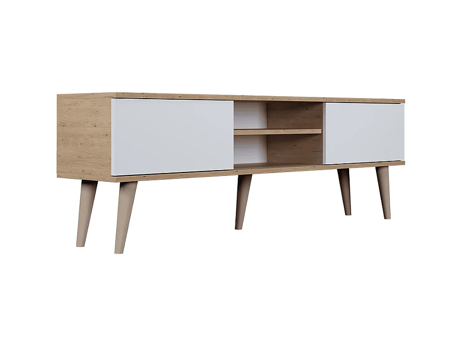 Meuble TV 160 cm Toronto - Blanc et bois