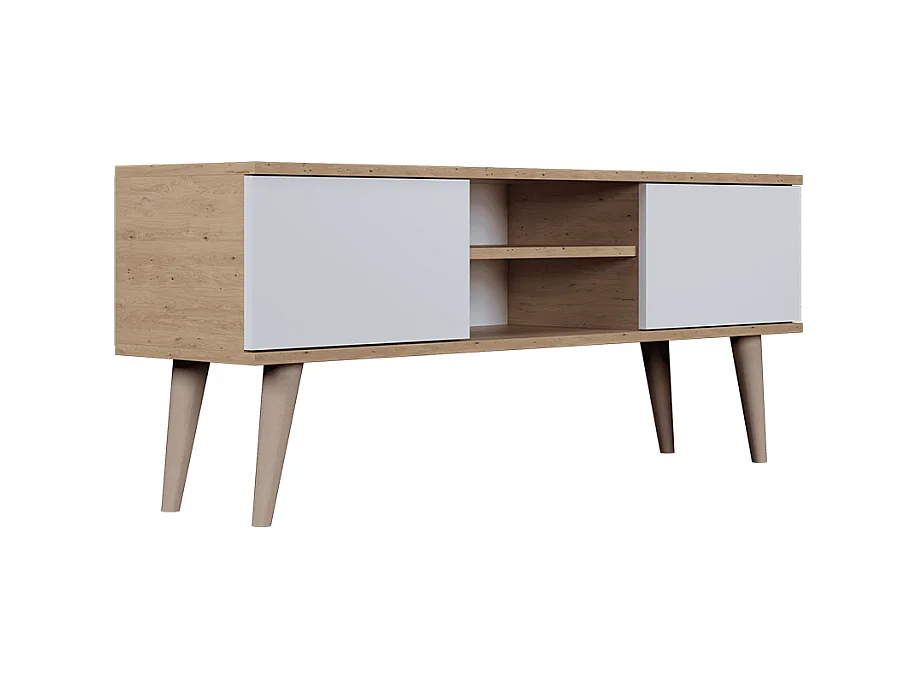 Meuble TV 120 cm Toronto - Blanc et bois