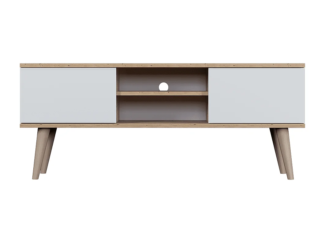 Meuble TV 120 cm Toronto - Blanc et bois