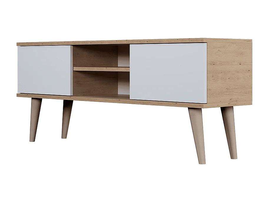 Meuble TV 120 cm Toronto - Blanc et bois