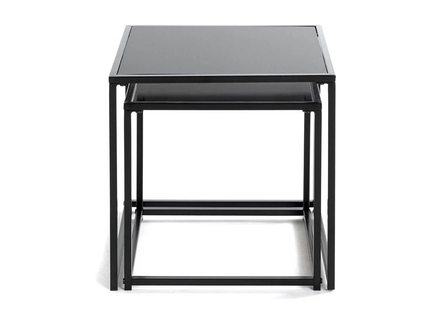 Lot de 2 tables d'appoint en métal noir et verre