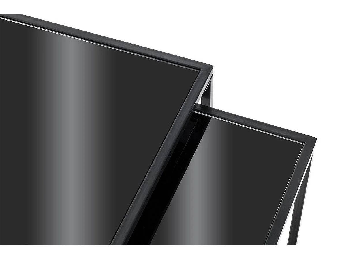 Lot de 2 tables d'appoint en métal noir et verre