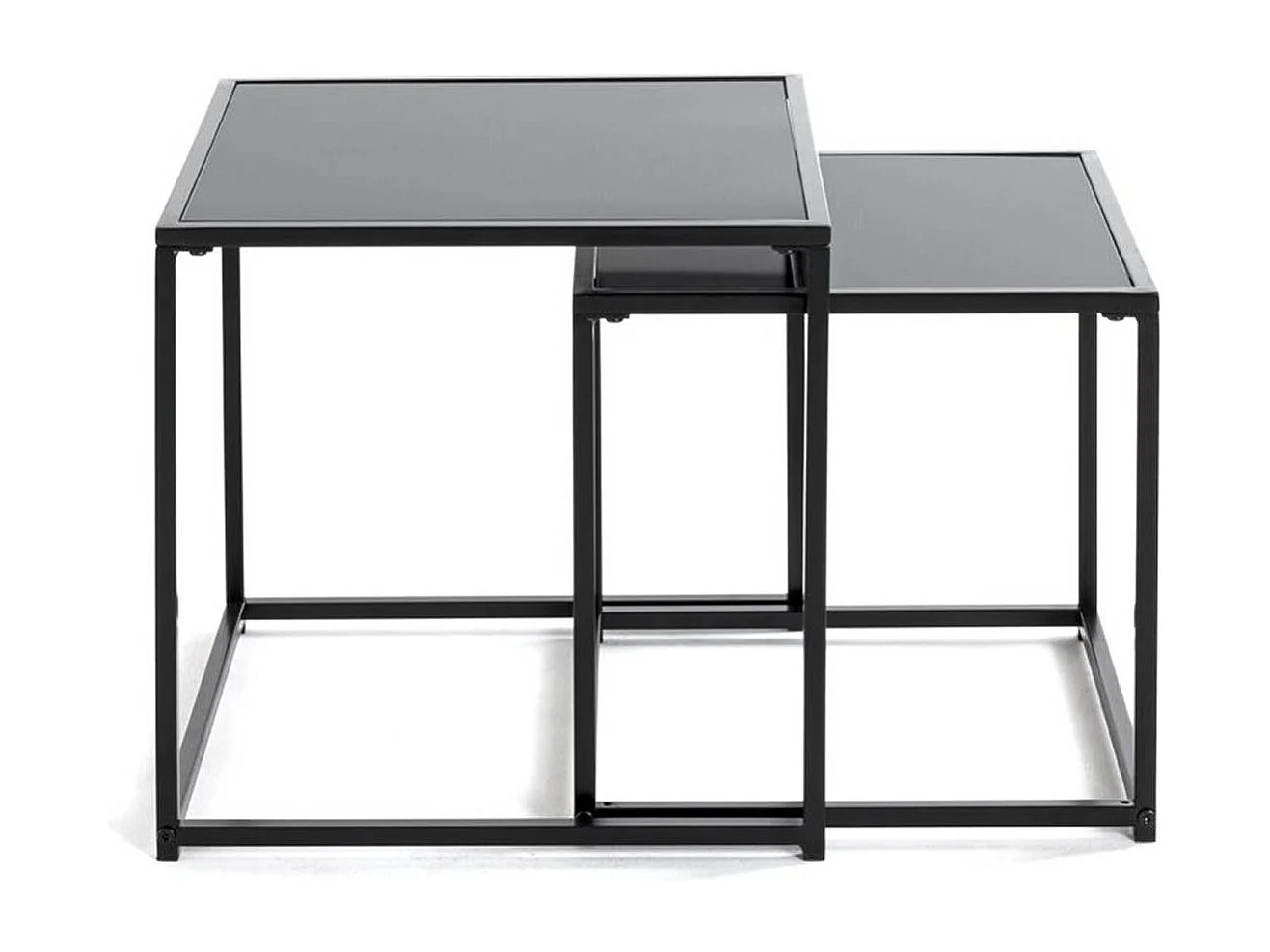 Lot de 2 tables d'appoint en métal noir et verre