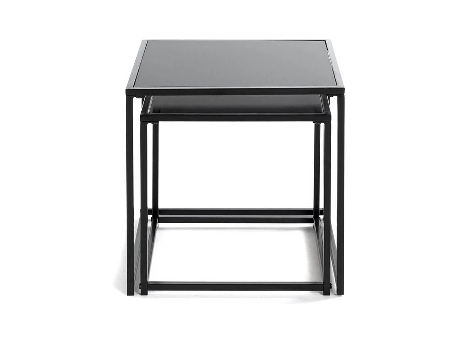Lot de 2 tables d'appoint en métal noir et verre