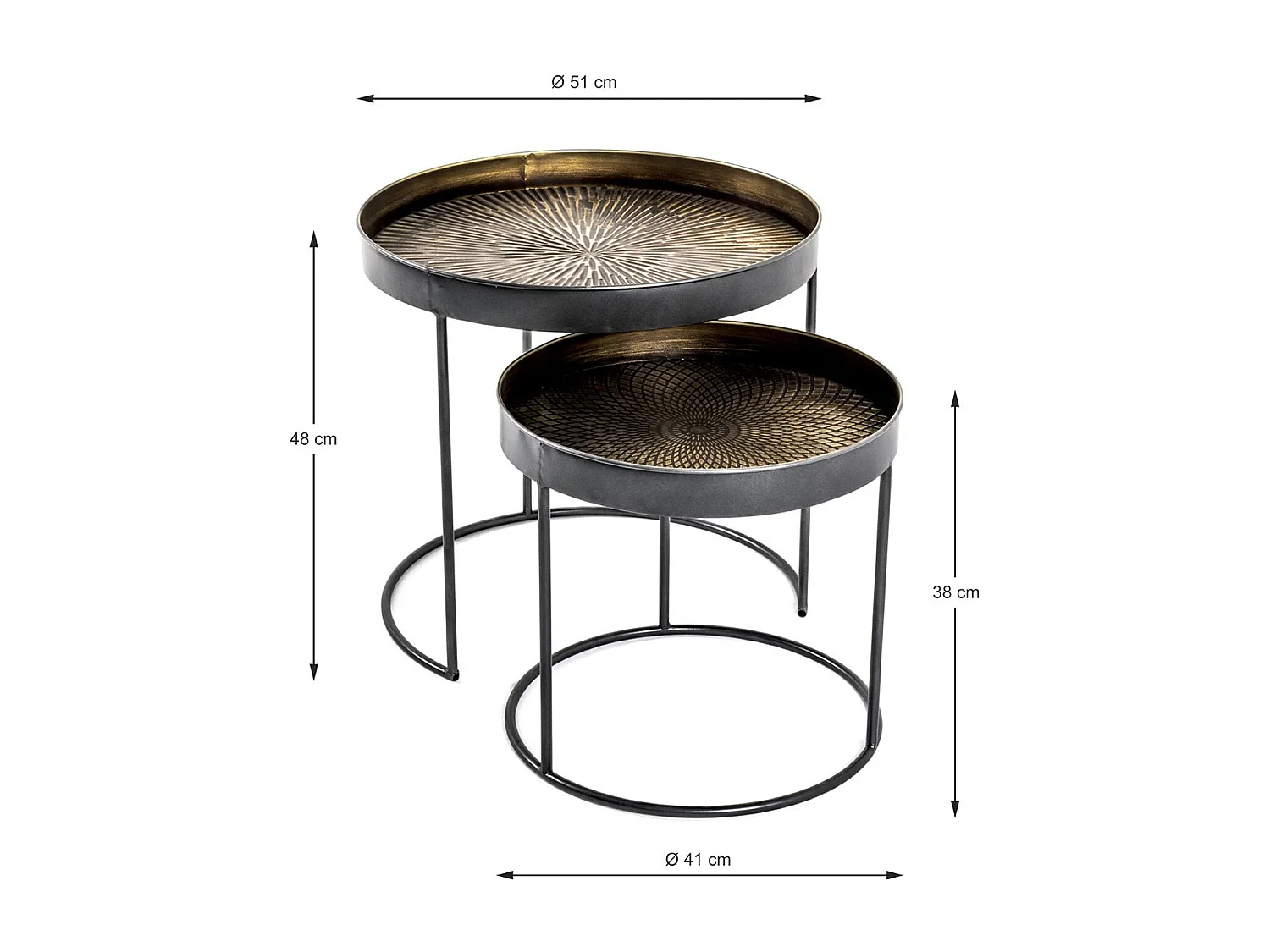 Lot de 2 tables d'appoint en métal coloris noir-cuivré