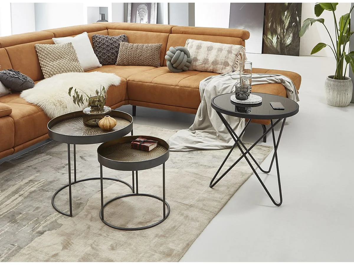 Lot de 2 tables d'appoint en métal coloris noir-cuivré