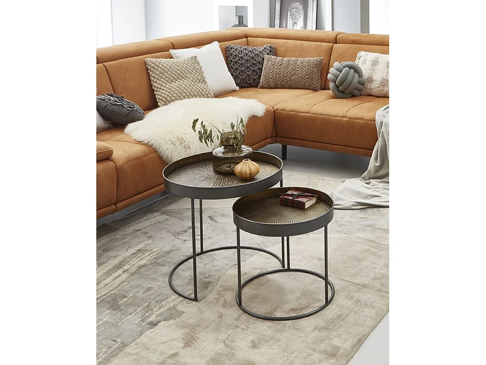 Lot de 2 tables d'appoint en métal coloris noir-cuivré