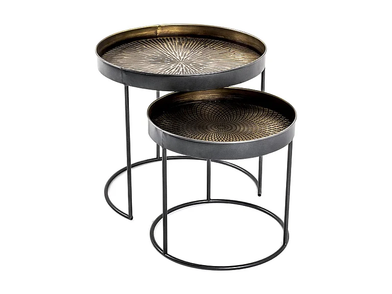 Lot de 2 tables d'appoint en métal coloris noir-cuivré