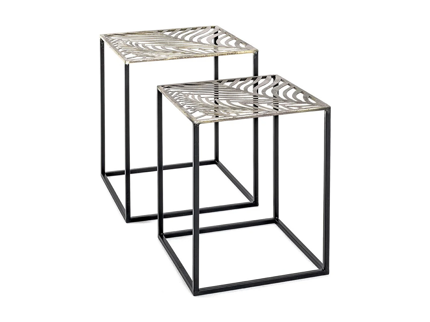 Lot de 2 tables d'appoint en métal coloris noir-bronze