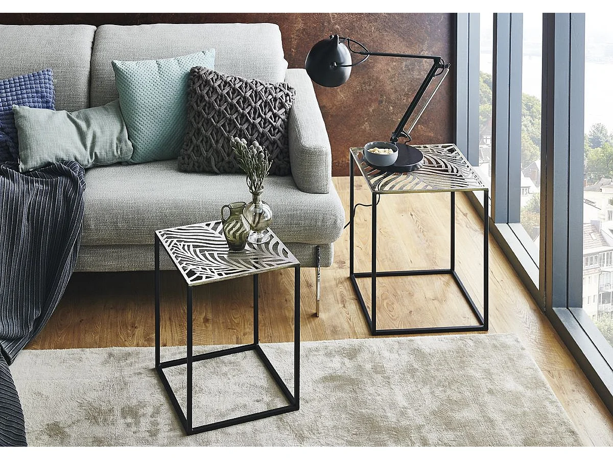 Lot de 2 tables d'appoint en métal coloris noir-bronze