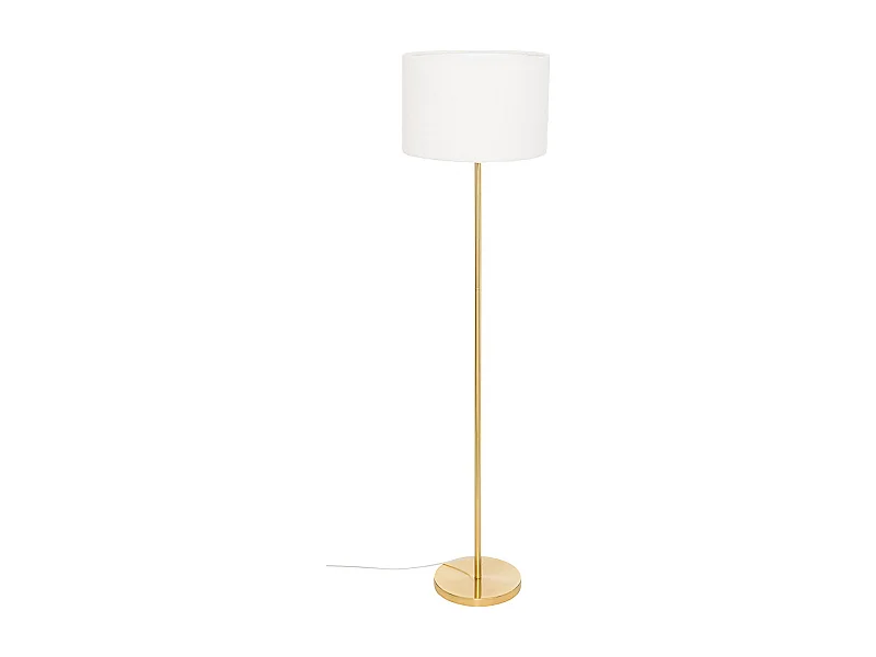 Lampadaire droit avec abat jour blanc en bouclette et pied doré diamètre 37 cm x hauteur 150 cm