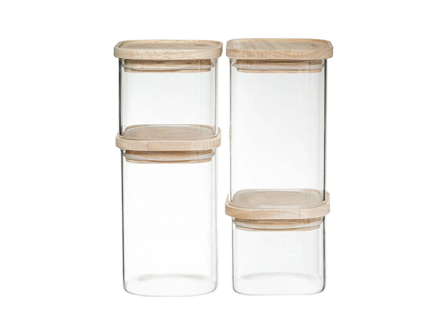 Set van 4 Stapelbare Glazen Potten van 15cm Transparant - Praktisch & Decoratief