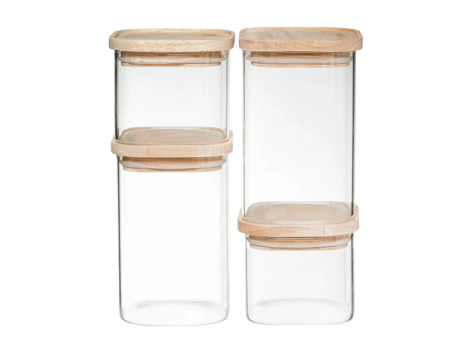 Set van 4 Stapelbare Glazen Potten van 15cm Transparant - Praktisch & Decoratief