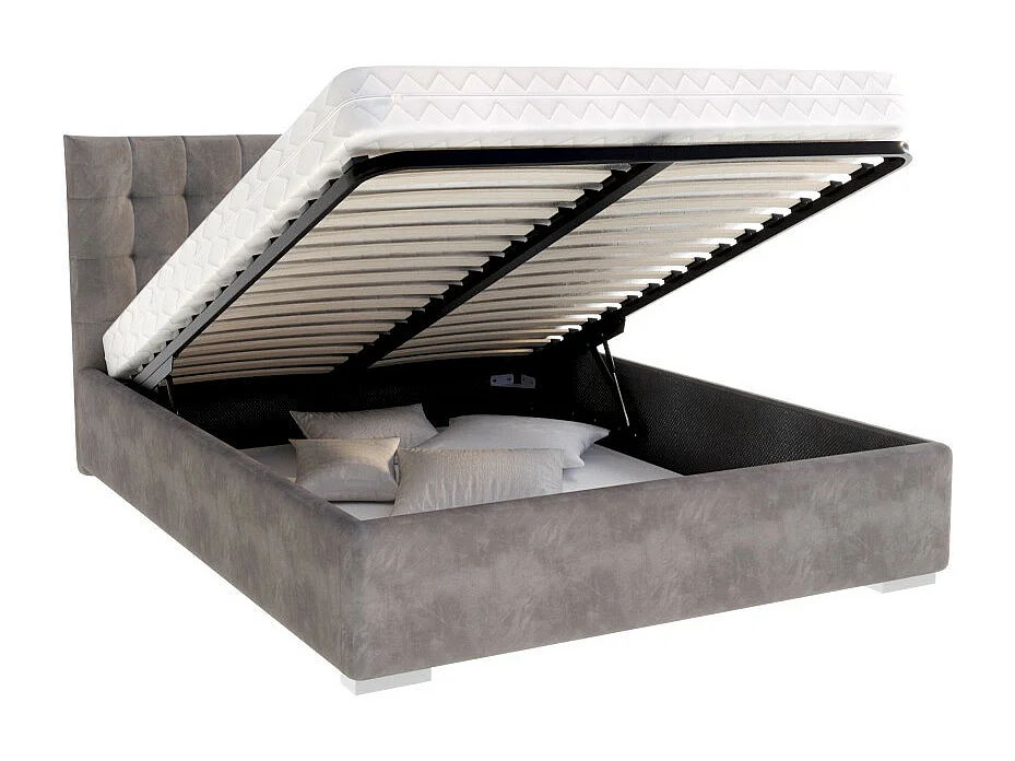 Lit coffre LUCERNO 140 x 190 cm avec sommier à lattes relevable Gris Foncé