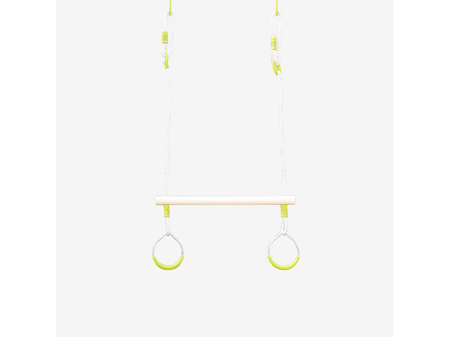 Trapecio de madera con anillas metálicas verde