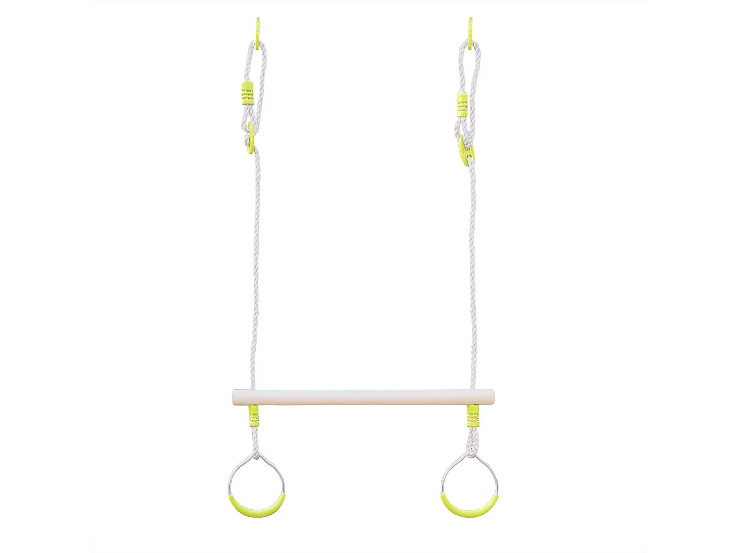 Trapecio de madera con anillas metálicas verde