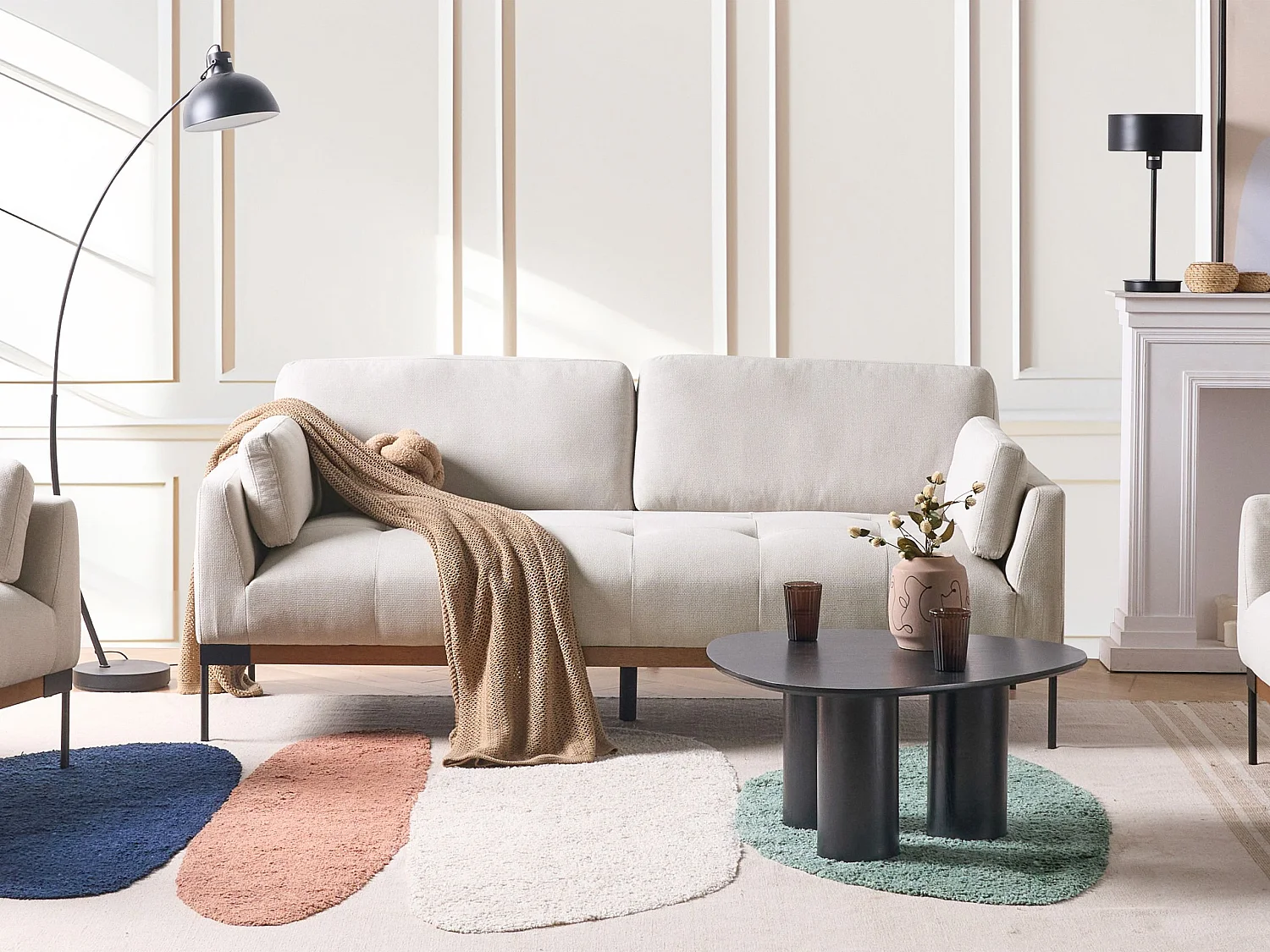 Divano SKAVEN Tessuto Beige chiaro 3 posti