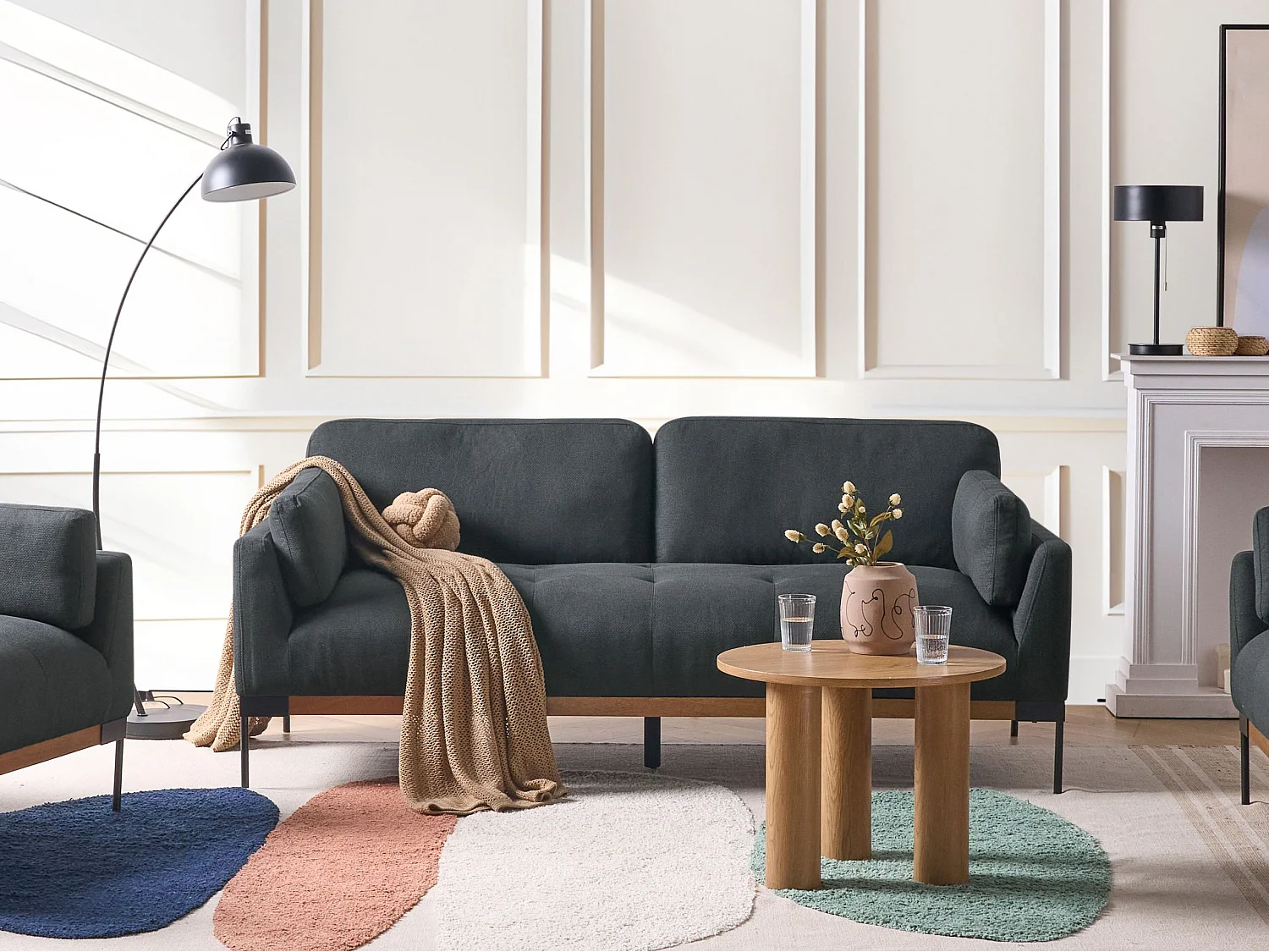 Canapé 3 places SKAVEN Tissu Noir