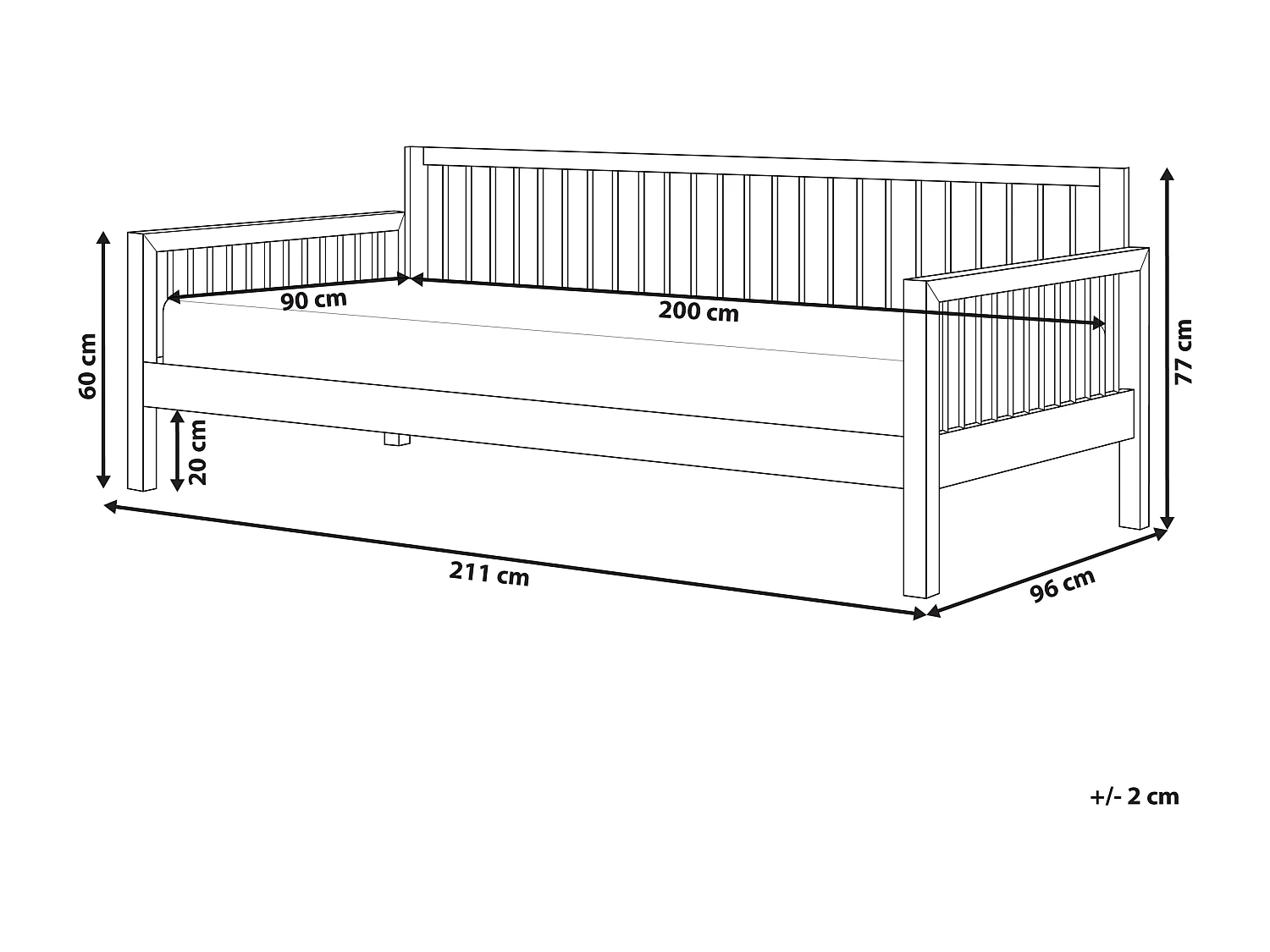 Bedbank Hout TRICOT 90 x 200 cm Wit