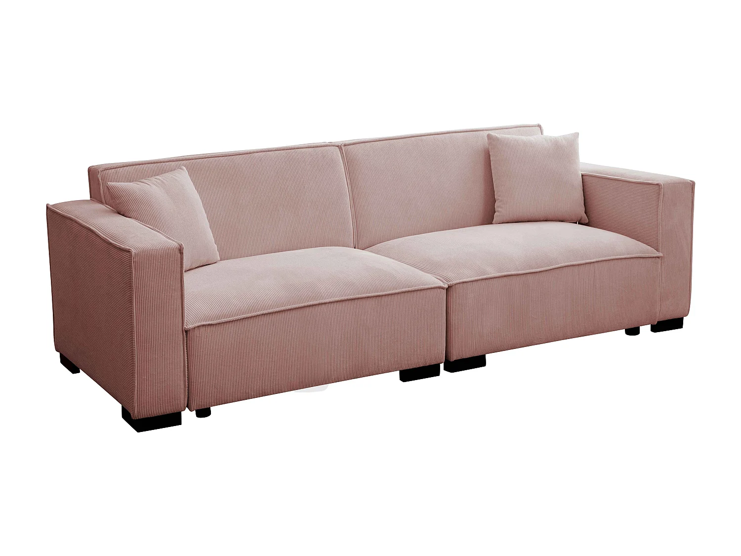 Canapé droit en velours côtelé 3 places rose L 230 cm