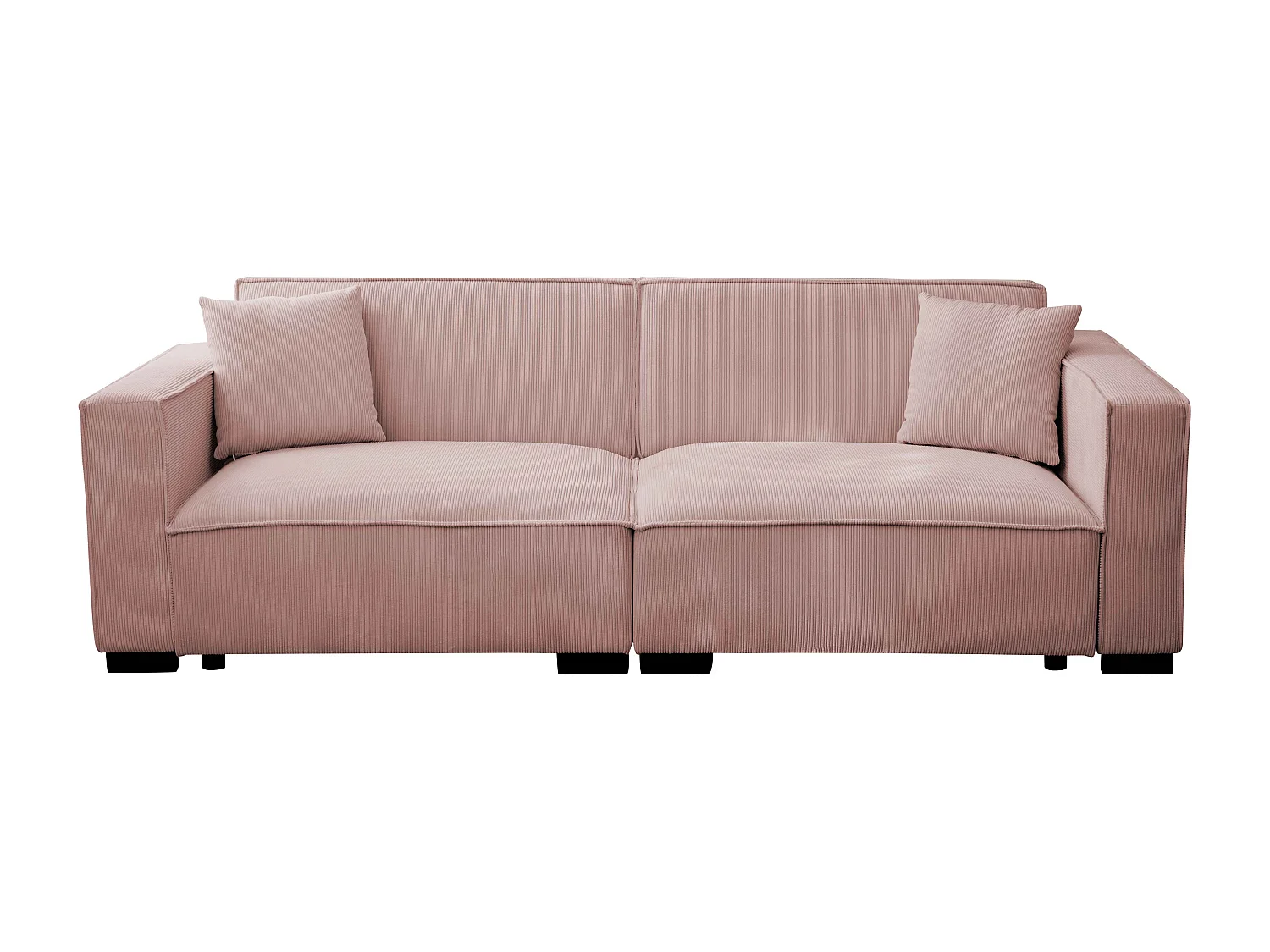 Canapé droit en velours côtelé 3 places rose L 230 cm