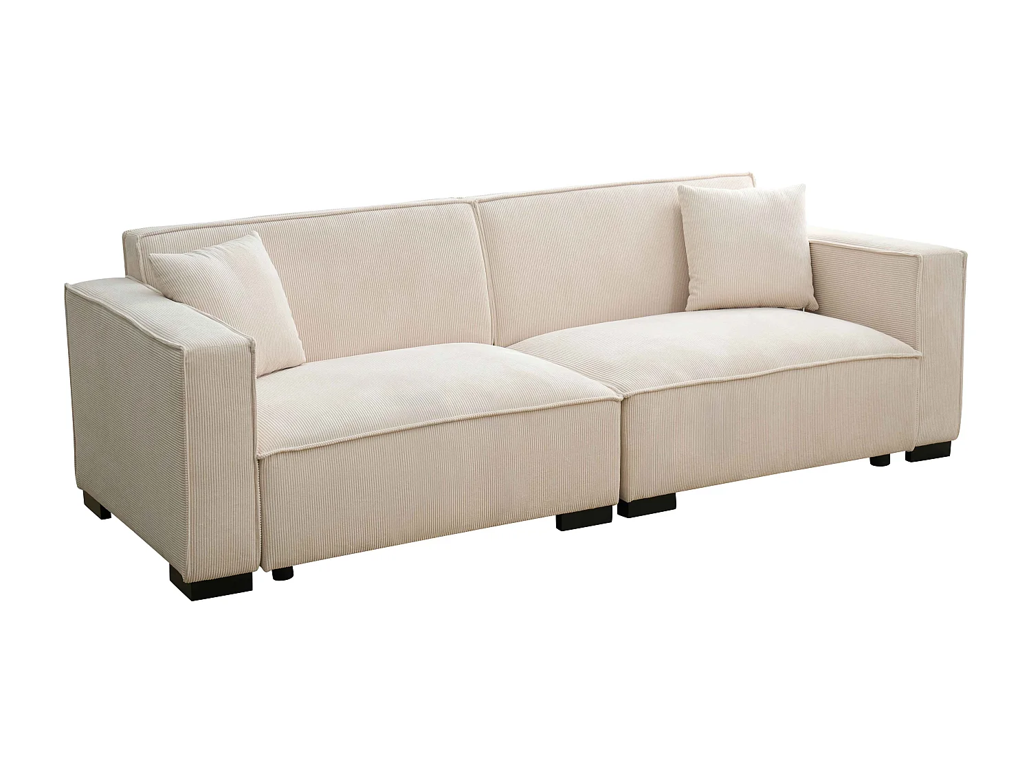 Ecru 3-zits rechte ribfluwelen bank L 230 cm