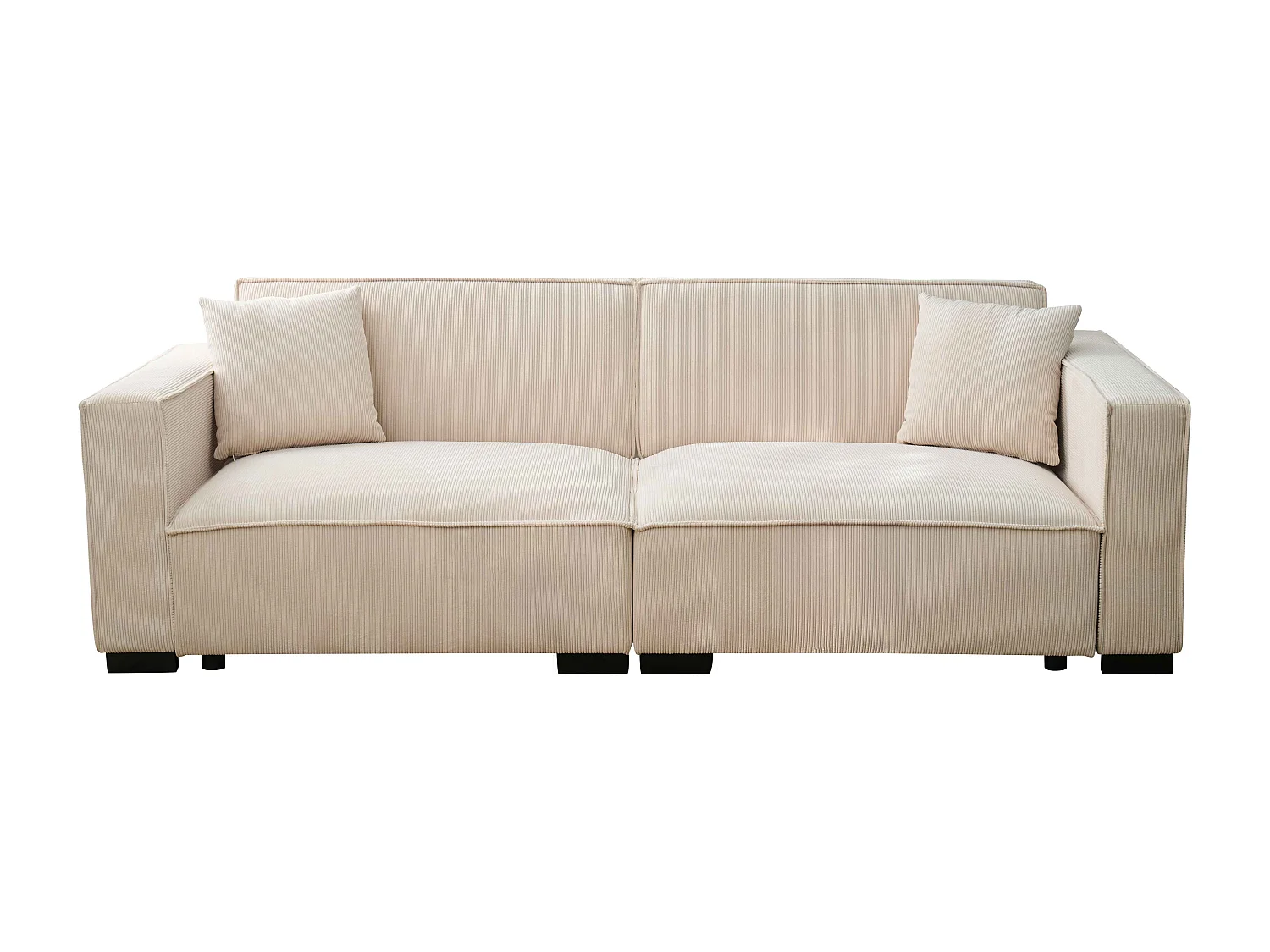 Ecru 3-zits rechte ribfluwelen bank L 230 cm