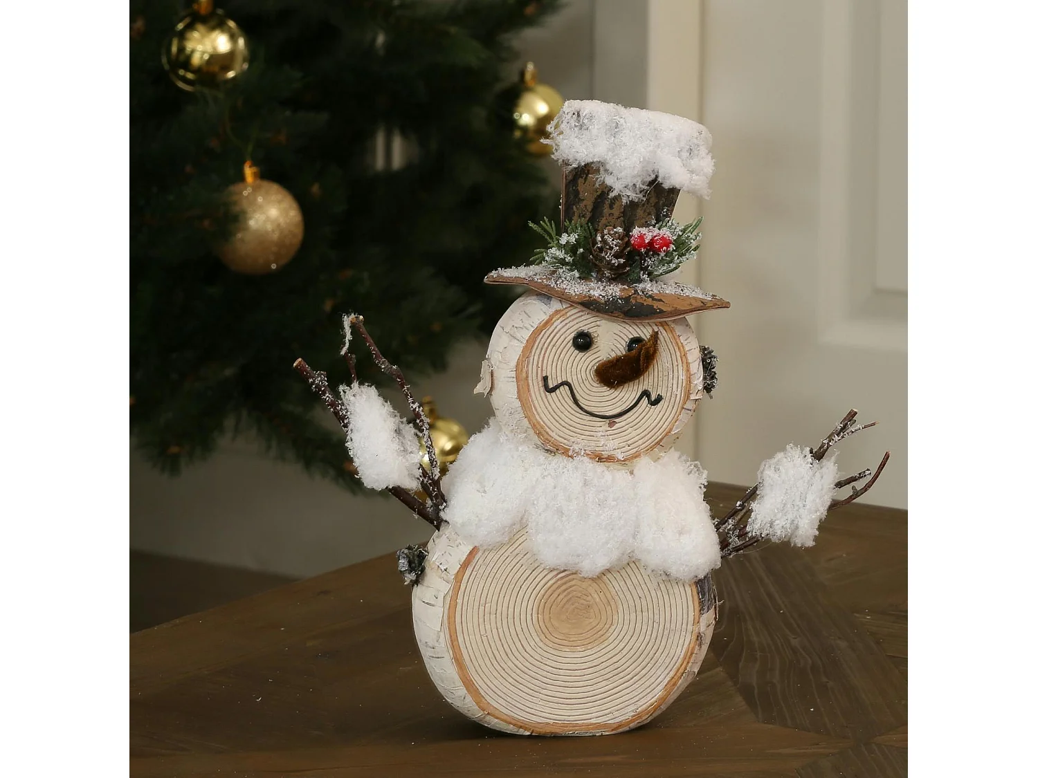 Décoration de Noël bonhomme de neige effet bois