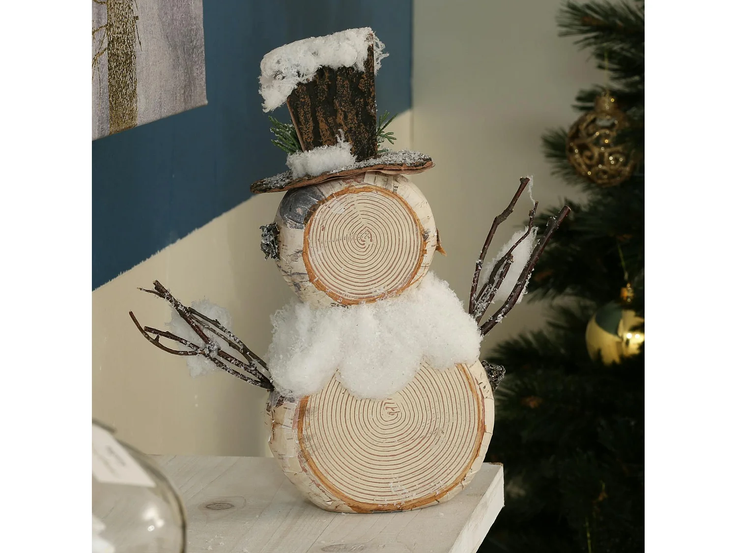 Décoration de Noël bonhomme de neige effet bois