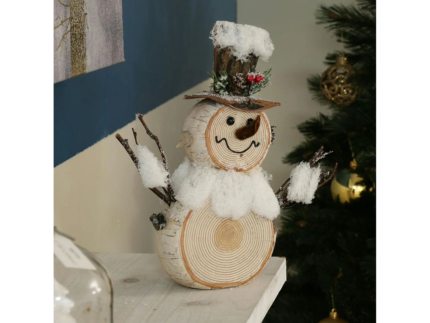 Décoration de Noël bonhomme de neige effet bois