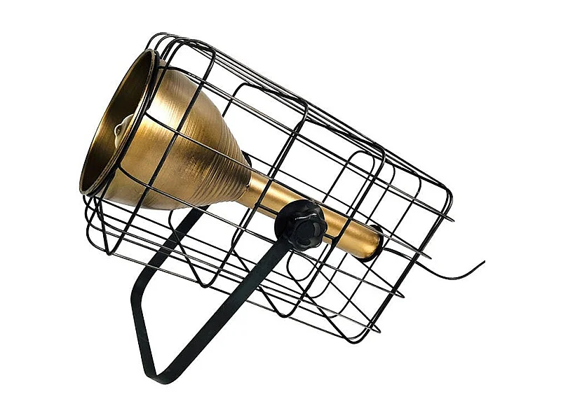 Lampe projecteur grillagée noir et or