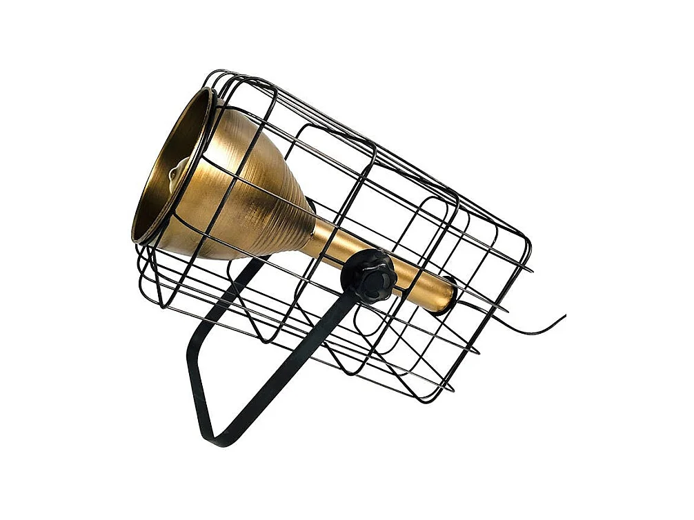 Lampe projecteur grillagée noir et or