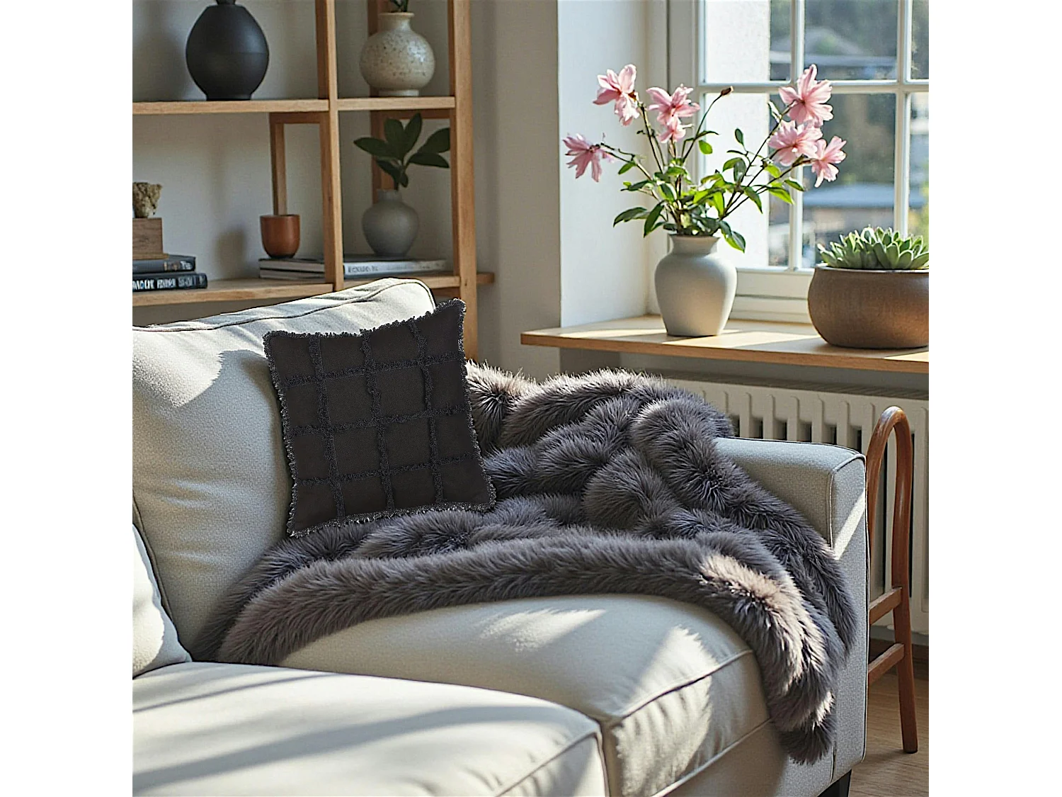 Coussin noir avec damier