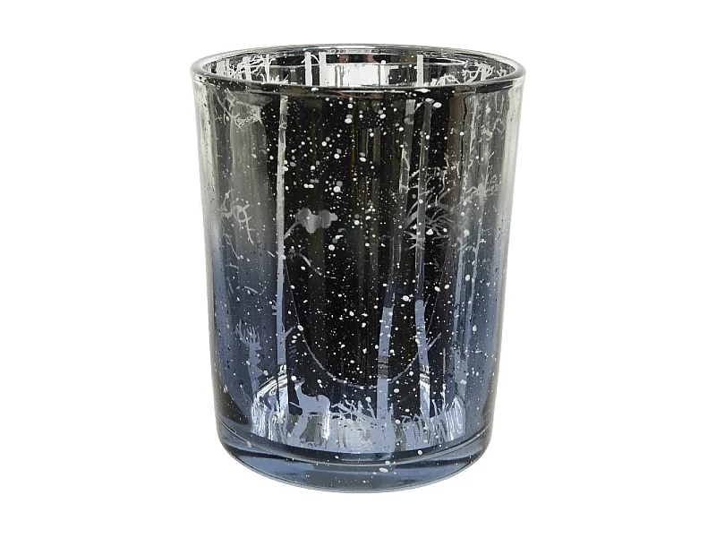 Photophore en verre bleuté finition neige 20 cm