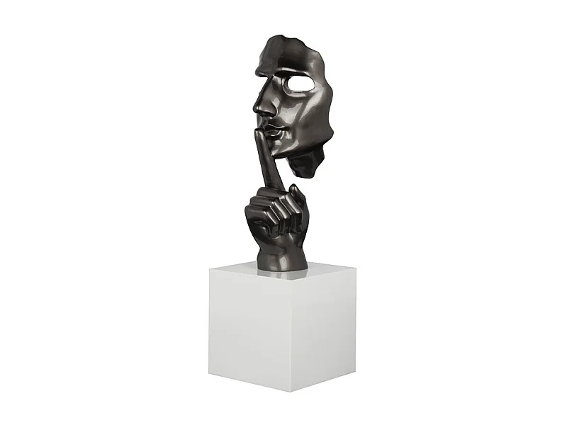 Sculpture "En Secreto" visage et main gris sur socle H57cm