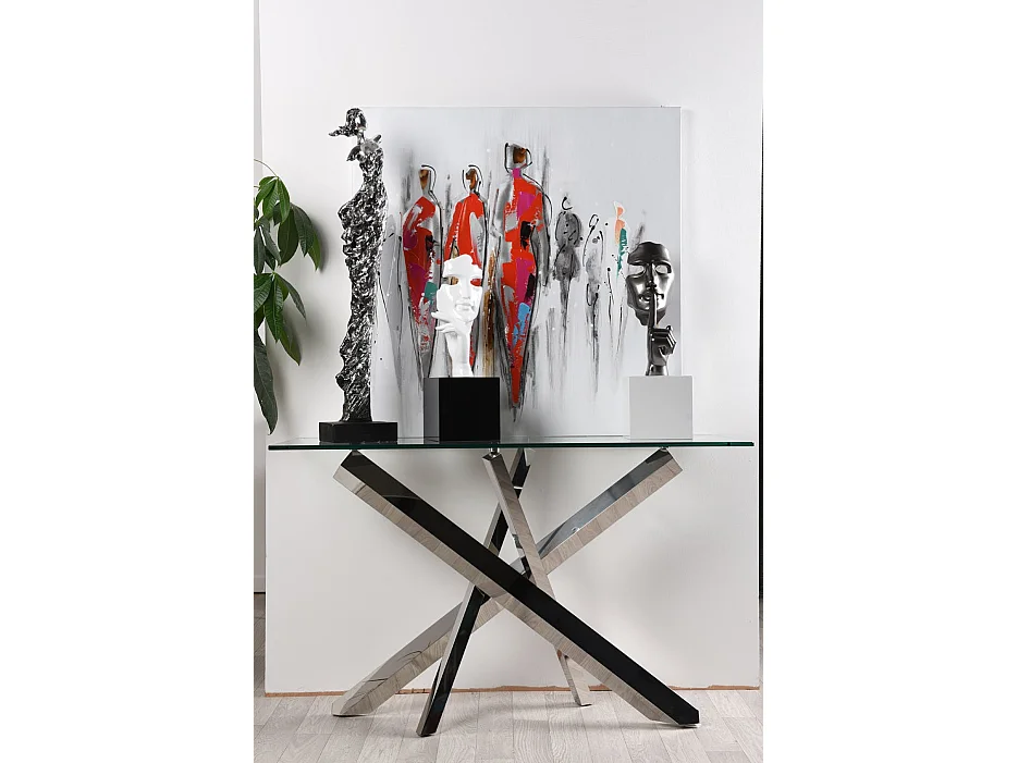 Sculpture "En Secreto" visage et main gris sur socle H57cm