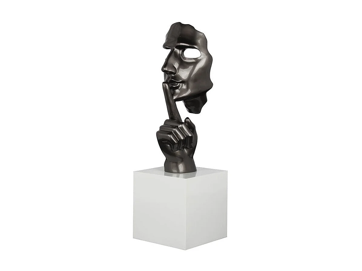Sculpture "En Secreto" visage et main gris sur socle H57cm