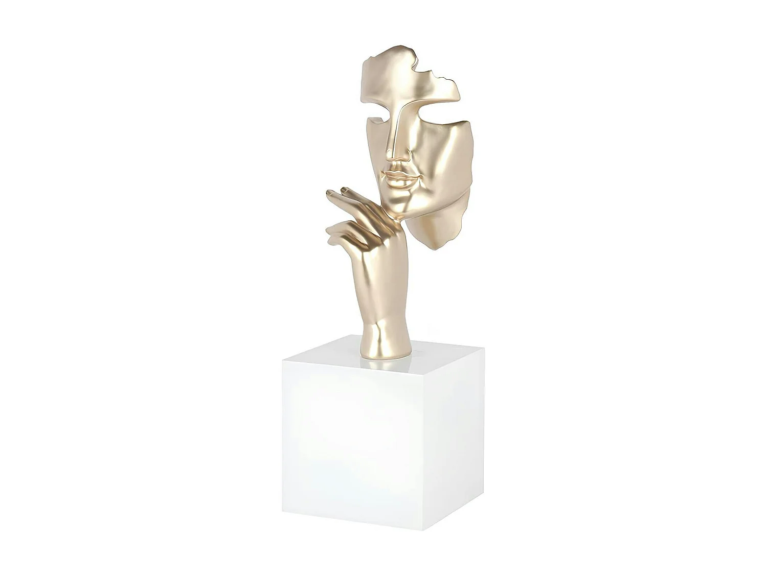 Sculpture moderne "Estilo" dorée socle blanc