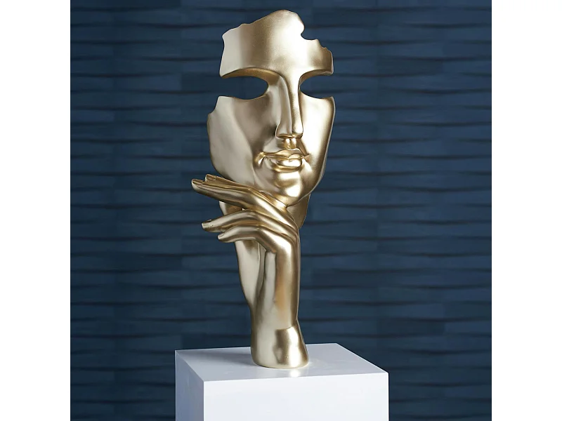 Sculpture moderne "Estilo" dorée socle blanc