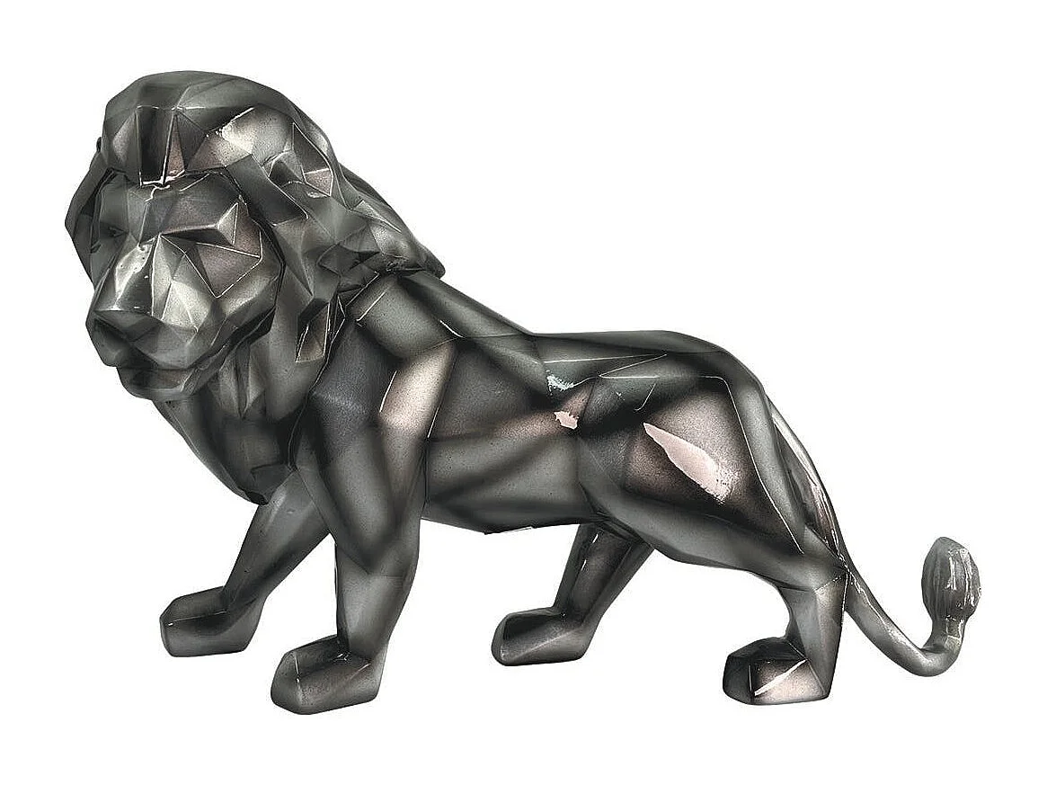 Sculpture moderne lion gris anthracite