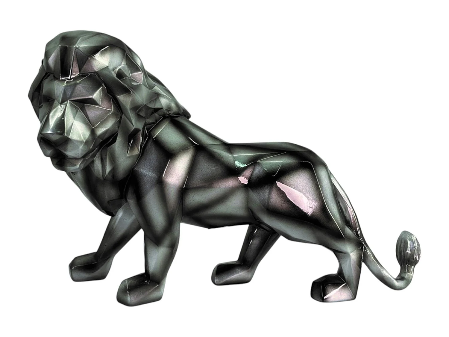 Sculpture moderne lion gris anthracite