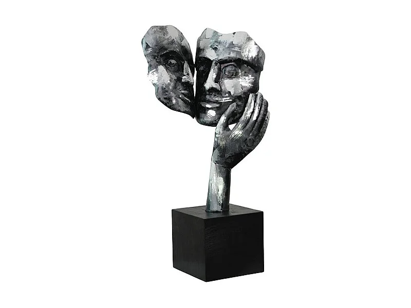 Sculpture moderne "Amore" argent socle noir