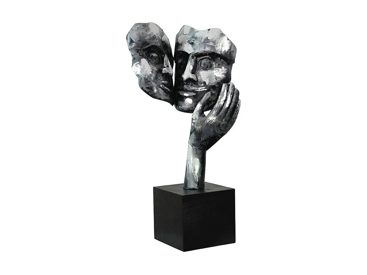 Sculpture moderne "Amore" argent socle noir