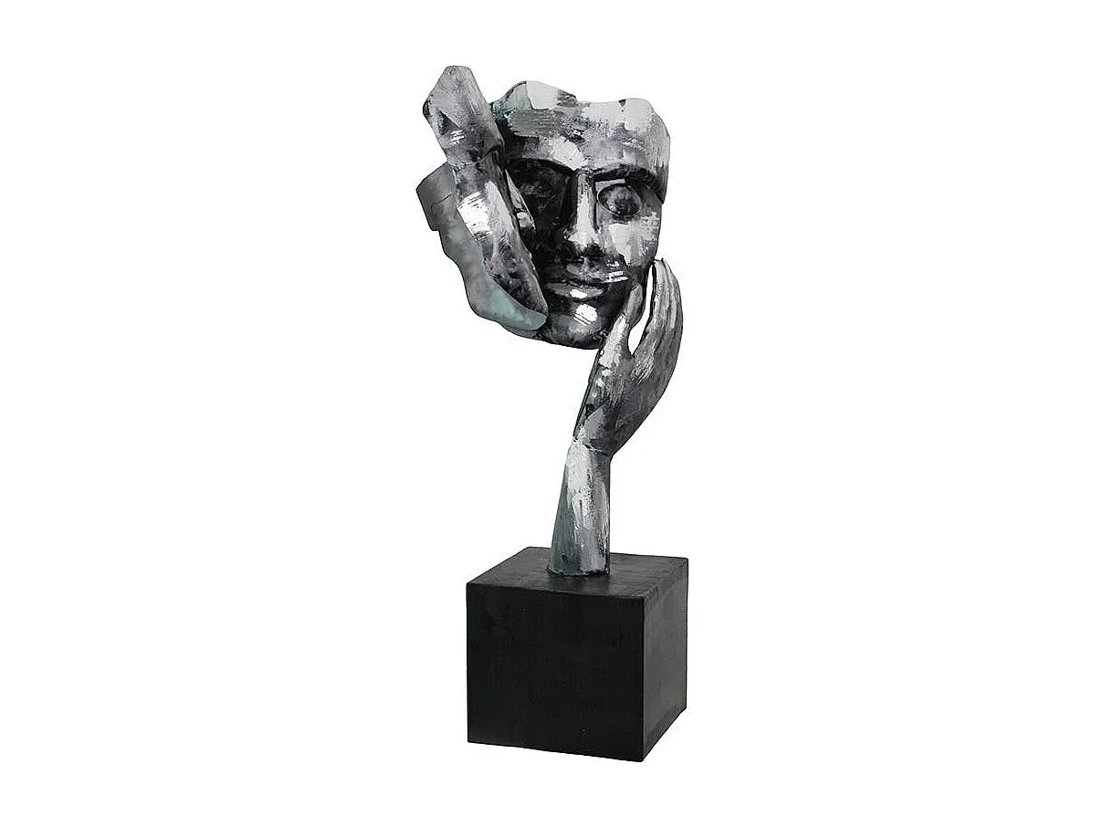 Sculpture moderne "Amore" argent socle noir