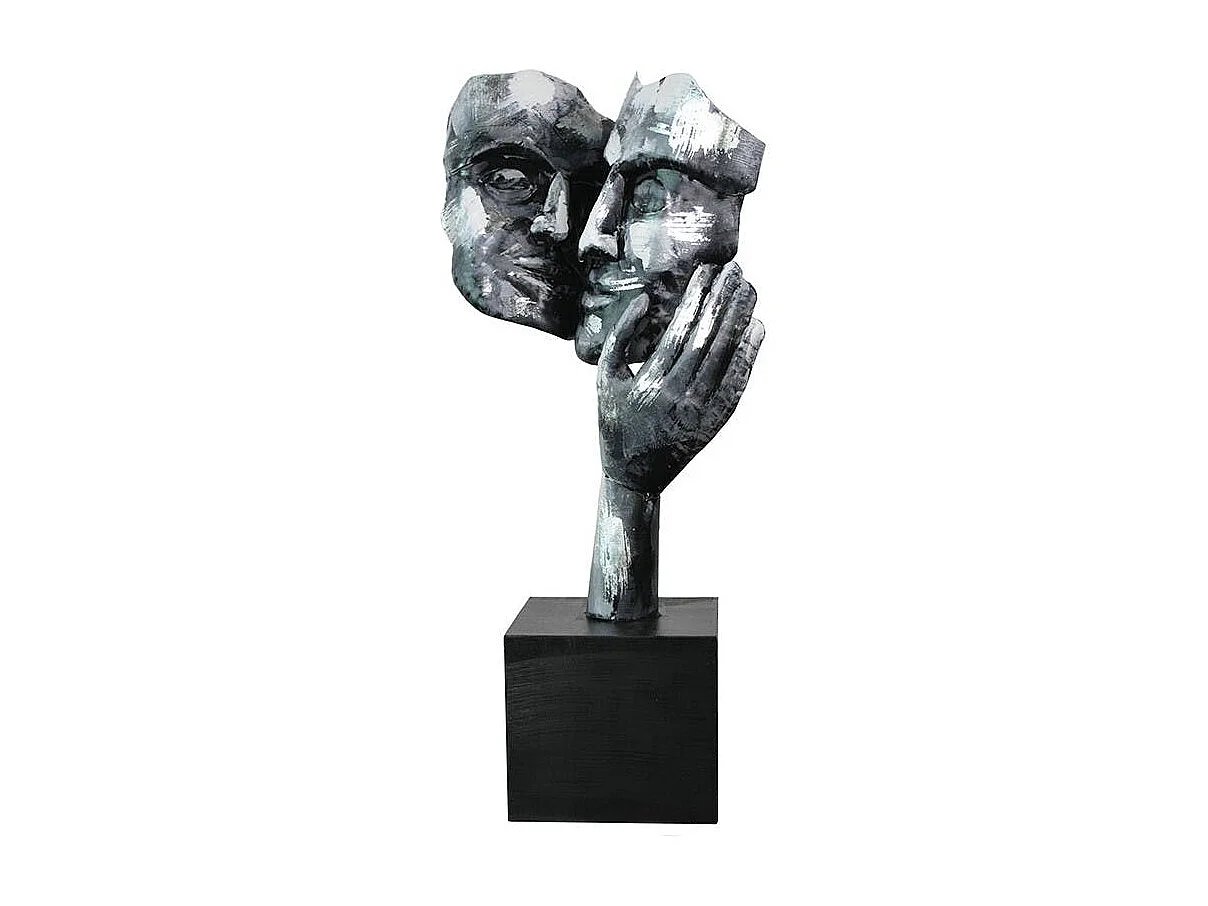 Sculpture moderne "Amore" argent socle noir