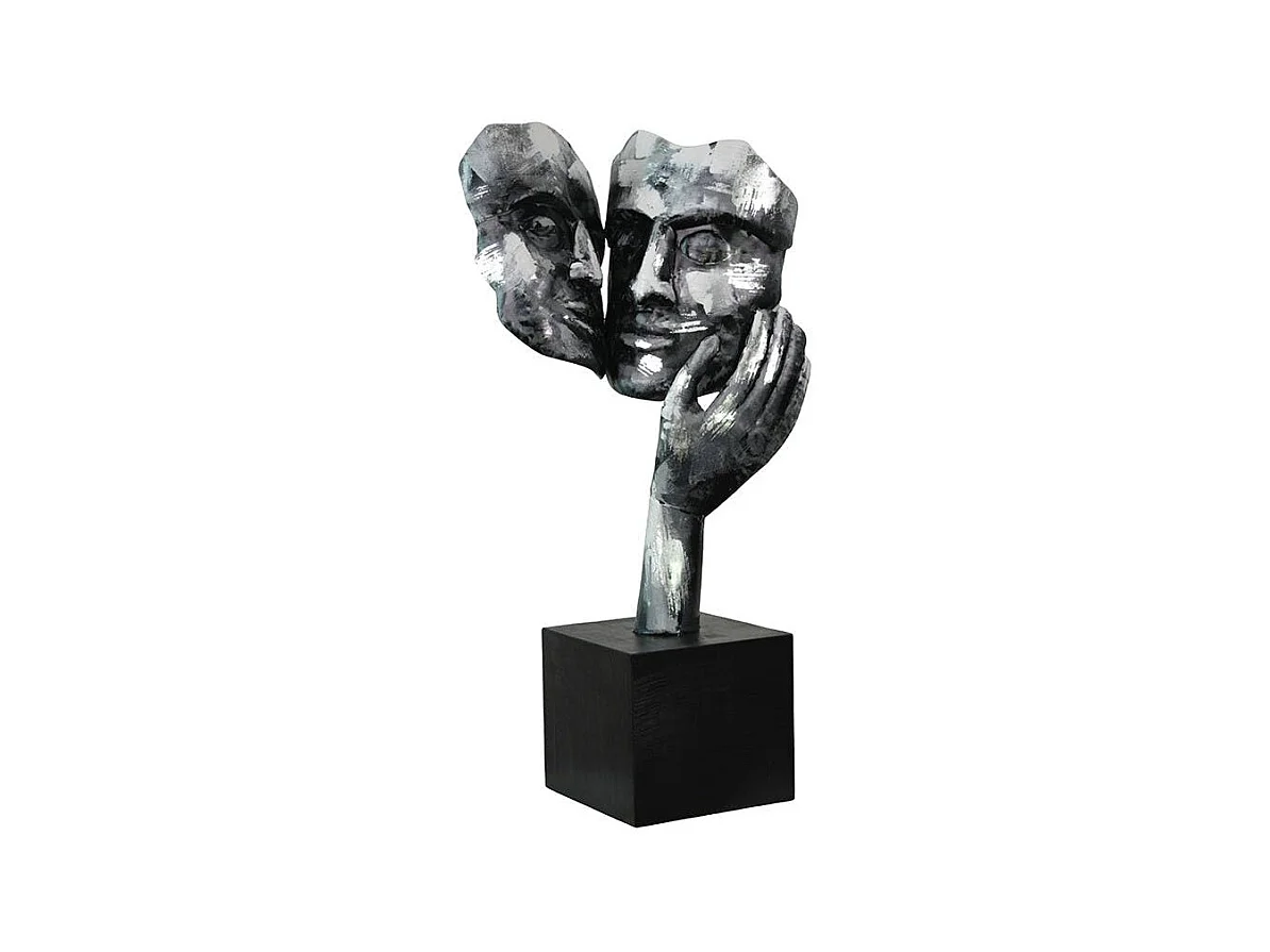 Sculpture moderne "Amore" argent socle noir